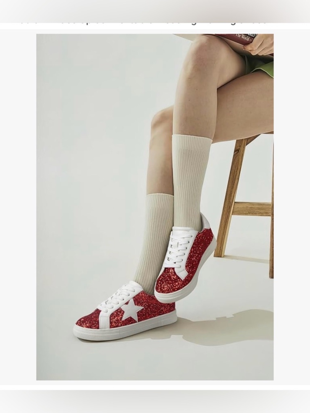 Fashion Red Glitter Star Low-Top Platform Lace-up Sneakers - Picture 6 of 6